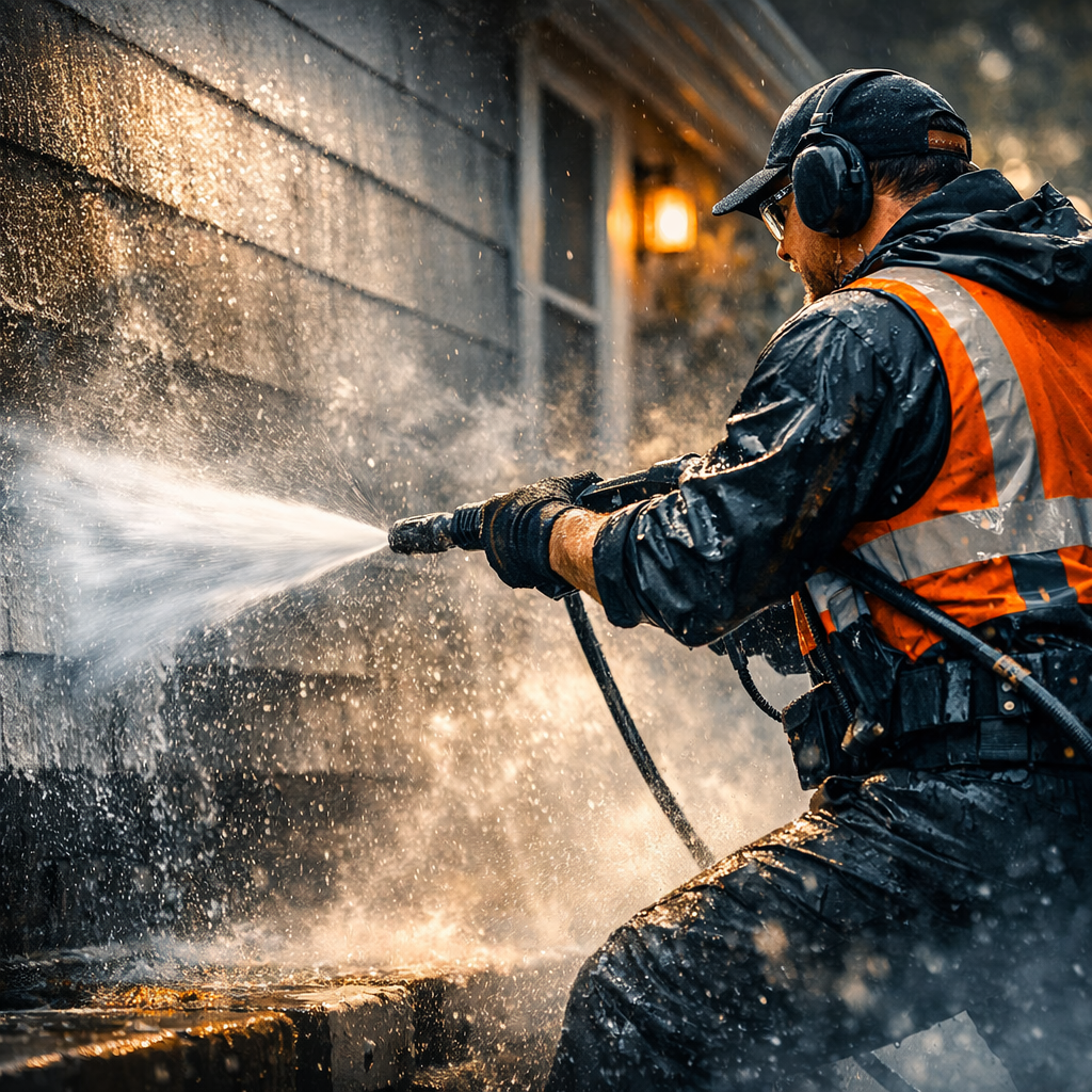 Pressure washing driveway